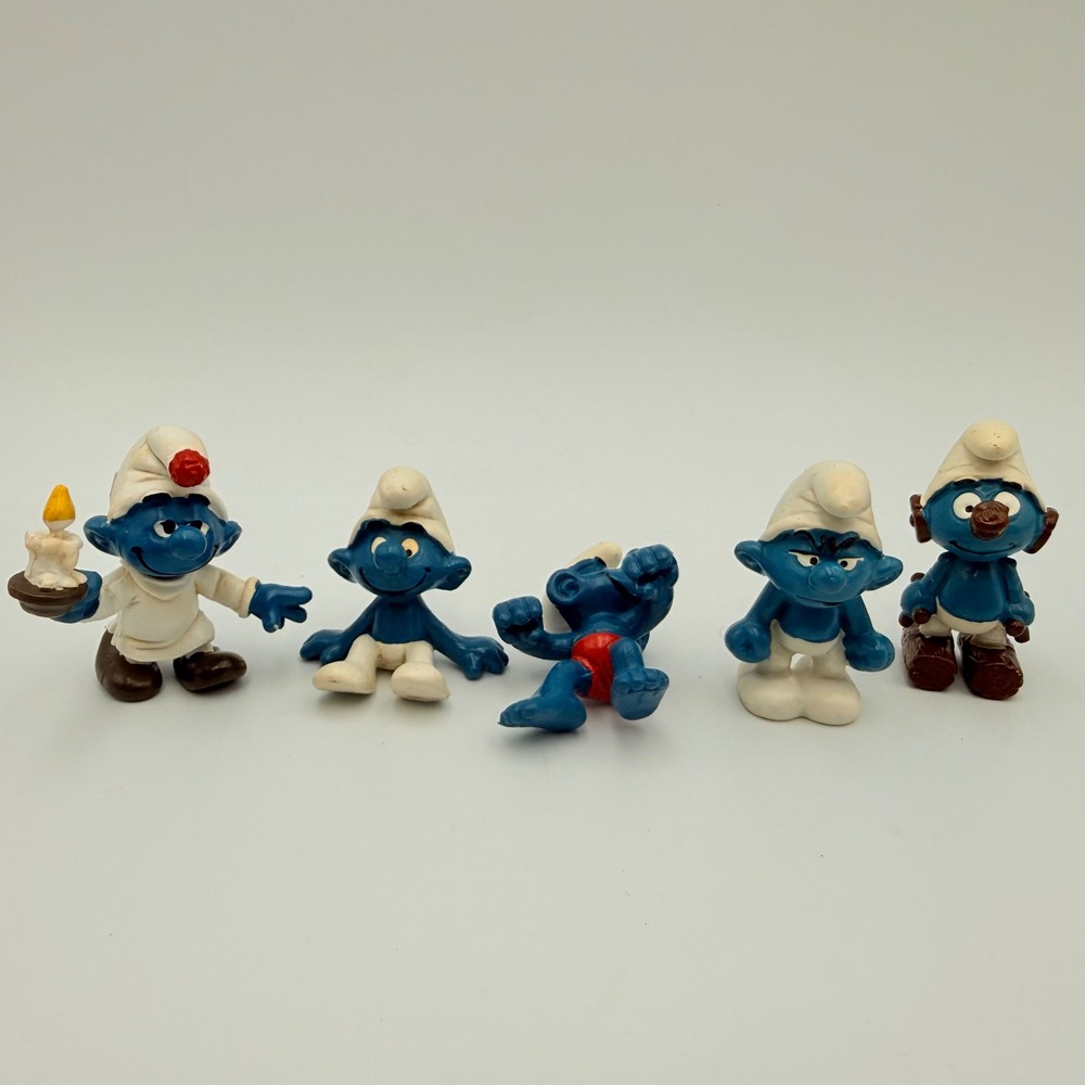Vintage Schleich Smurf PVC Figures Lot of 5 Peyo 1980s Hong Kong Collectibles